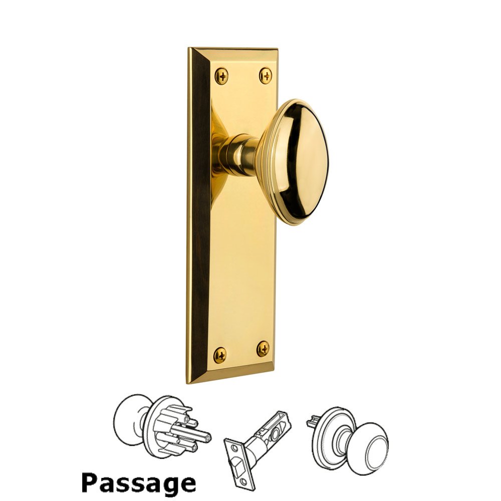 Grandeur Fifth Avenue Plate Passage with Eden Prairie Knob in Polished Brass
