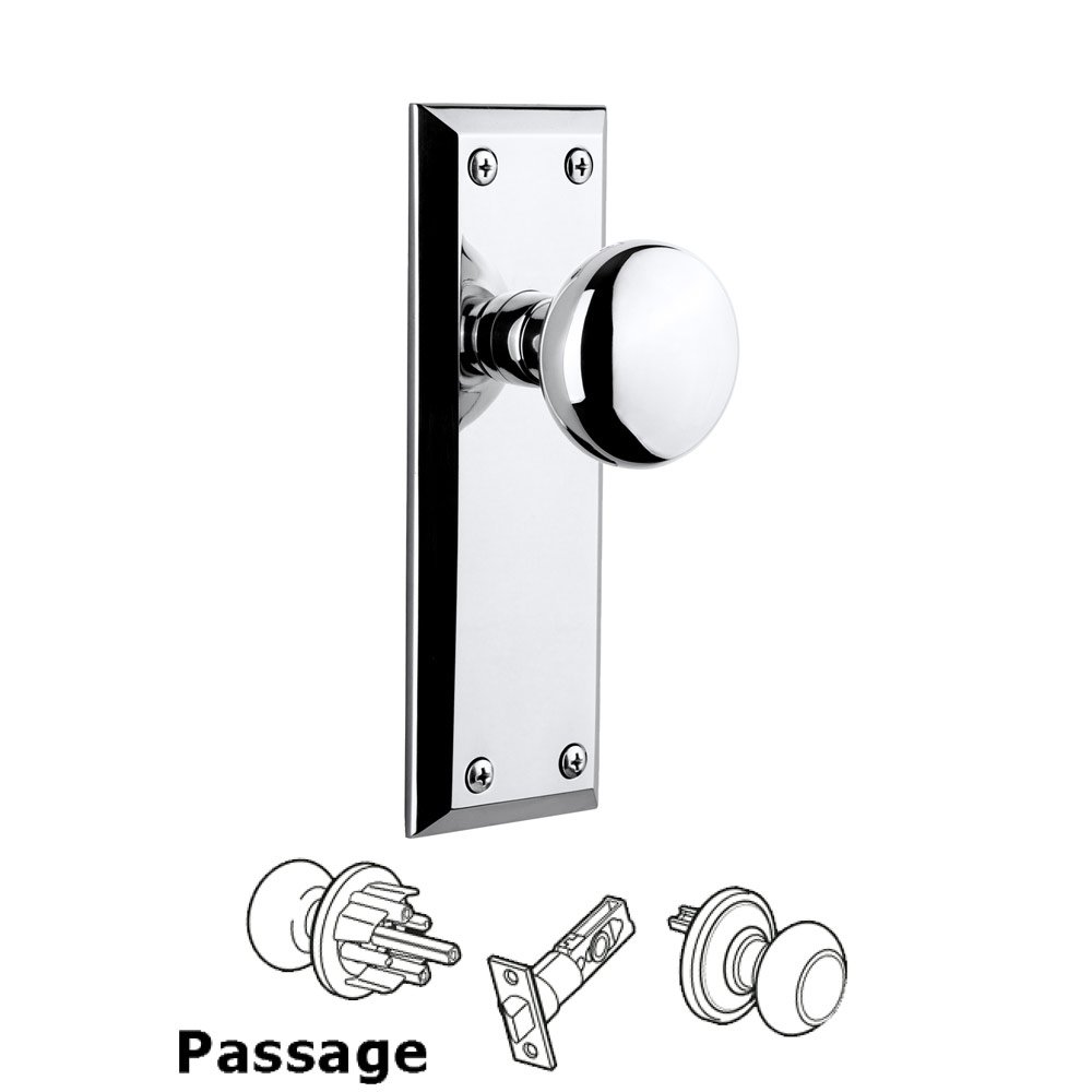 Grandeur Fifth Avenue Plate Passage with Fifth Avenue Knob in Bright Chrome