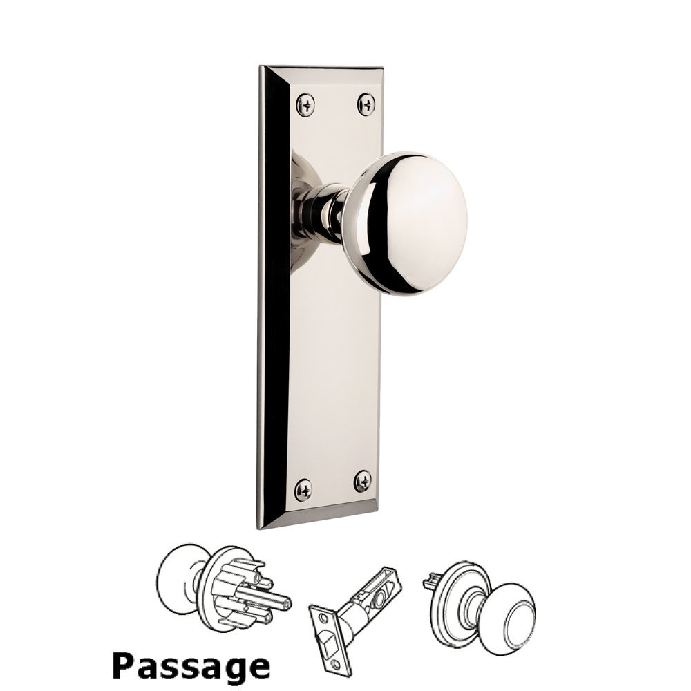 Grandeur Fifth Avenue Plate Passage with Fifth Avenue Knob in Polished Nickel