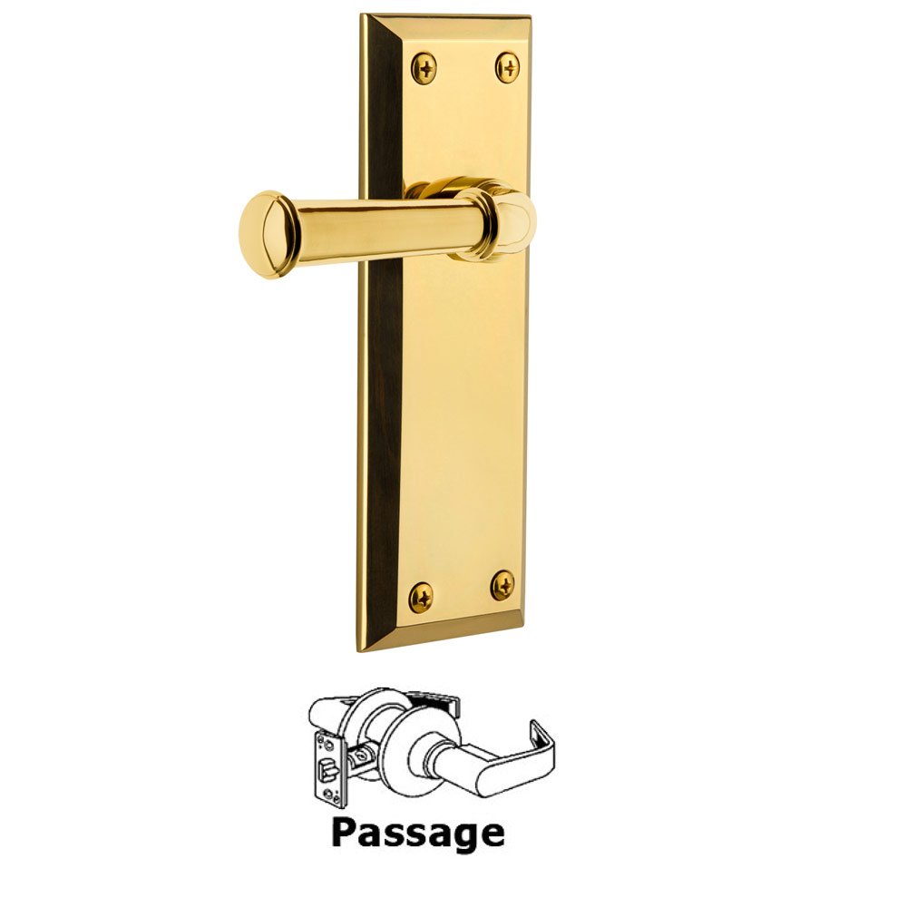 Passage Fifth Avenue Plate with Georgetown Left Handed Lever in Polished Brass