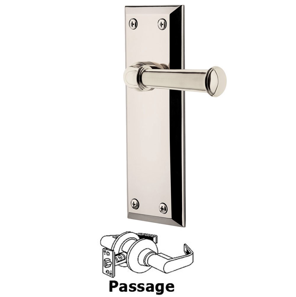 Passage Fifth Avenue Plate with Georgetown Right Handed Lever in Polished Nickel