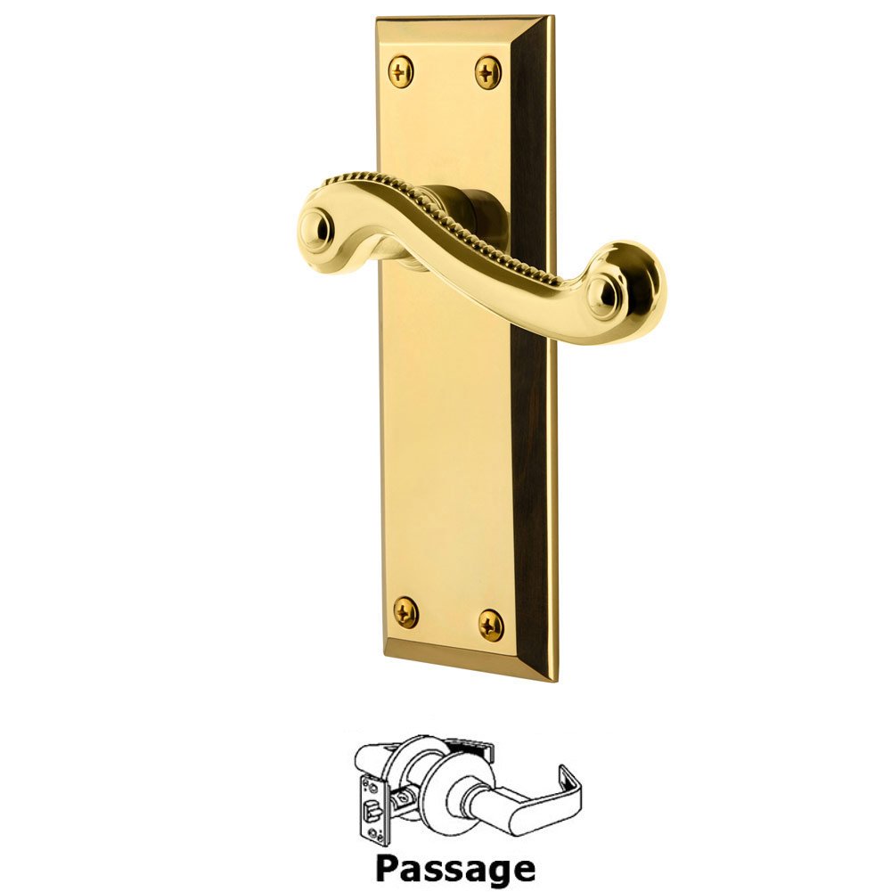 Passage Fifth Avenue Plate with Newport Right Handed Lever in Lifetime Brass
