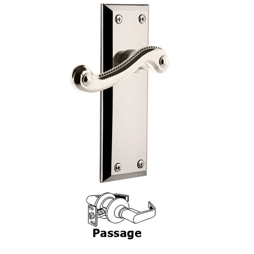 Passage Fifth Avenue Plate with Newport Left Handed Lever in Polished Nickel