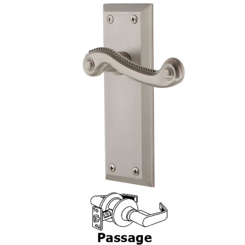 Passage Fifth Avenue Plate with Newport Right Handed Lever in Satin Nickel