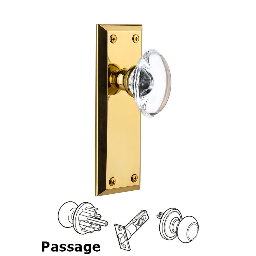 Grandeur Fifth Avenue Plate Passage with Provence Crystal Knob in Polished Brass