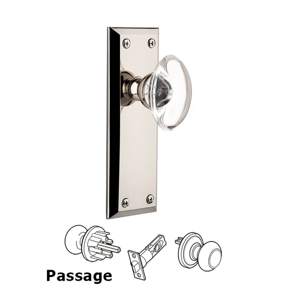 Grandeur Fifth Avenue Plate Passage with Provence Crystal Knob in Polished Nickel