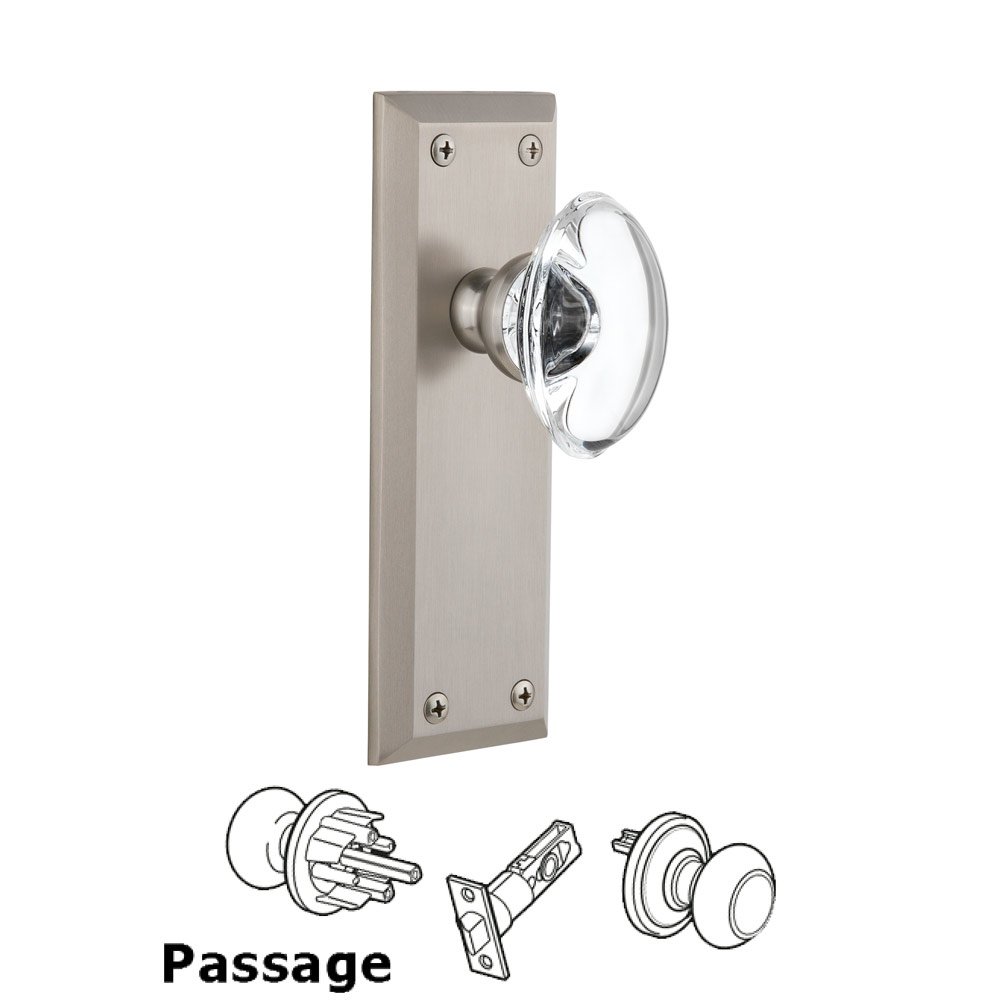 Grandeur Fifth Avenue Plate Passage with Provence Crystal Knob in Satin Nickel