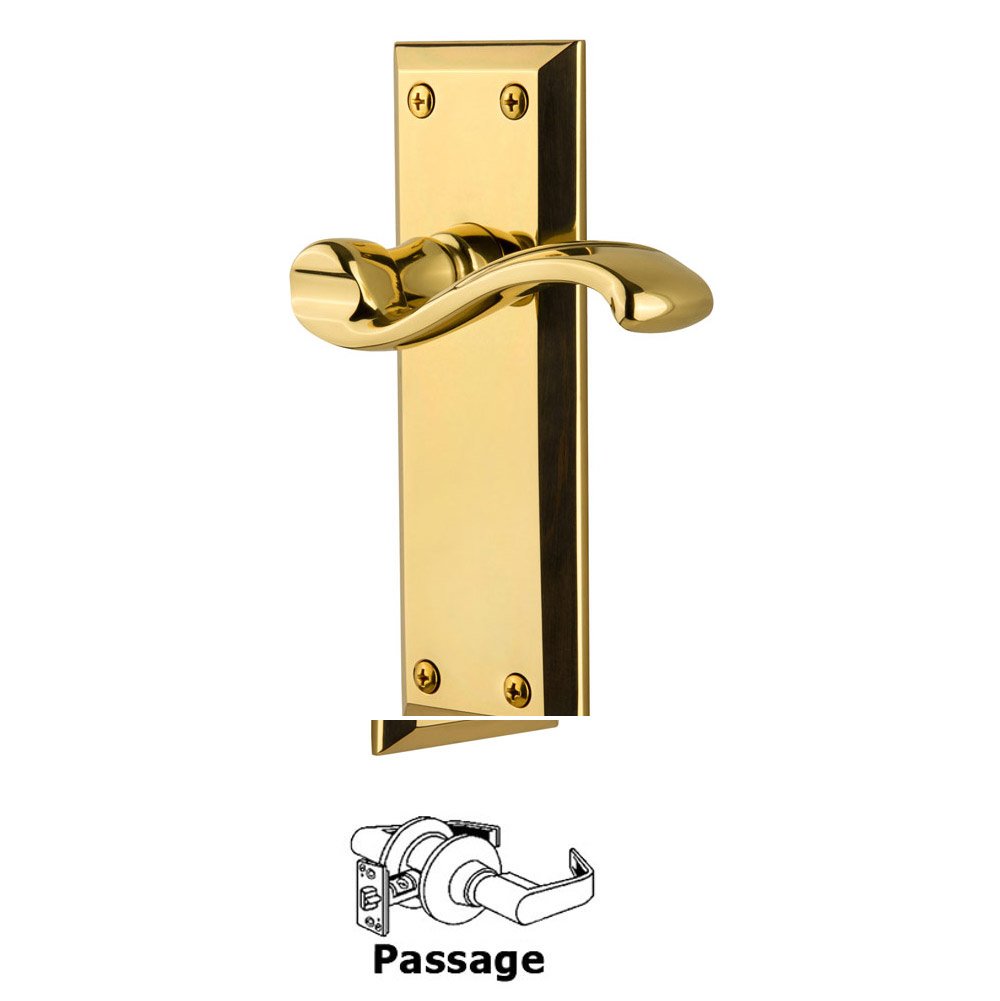 Passage Fifth Avenue Plate with Portofino Left Handed Lever in Polished Brass