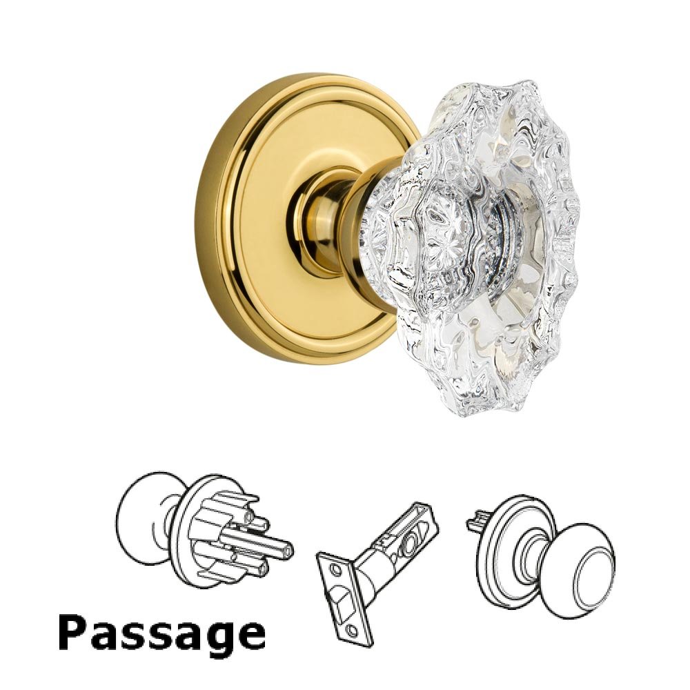 Grandeur Georgetown Plate Passage with Biarritz crystal knob in Lifetime Brass