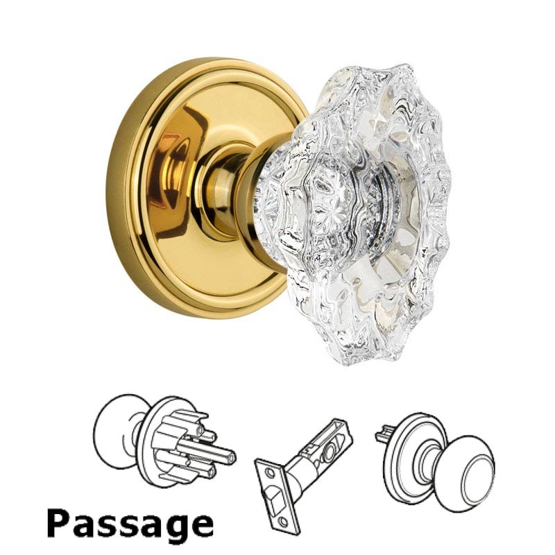 Grandeur Georgetown Plate Passage with Biarritz crystal knob in Polished Brass