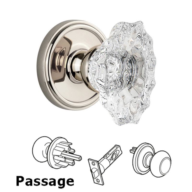 Grandeur Georgetown Plate Passage with Biarritz crystal knob in Polished Nickel