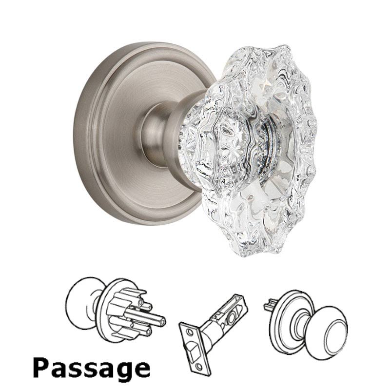 Grandeur Georgetown Plate Passage with Biarritz crystal knob in Satin Nickel