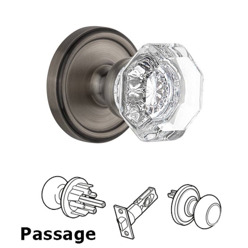 Grandeur Georgetown Plate Passage with Chambord Crystal Knob in Antique Pewter