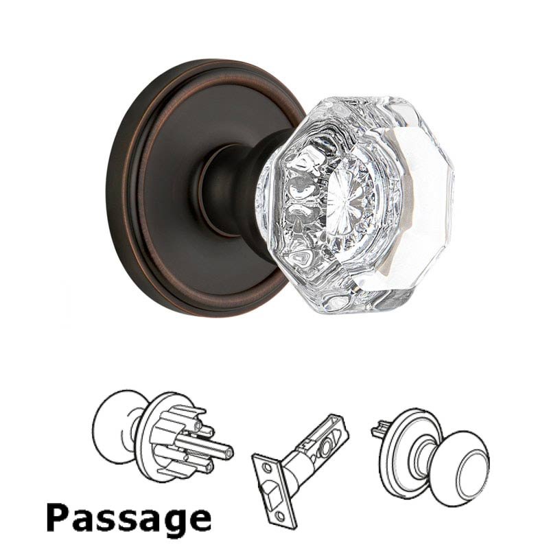 Grandeur Georgetown Plate Passage with Chambord Crystal Knob in Timeless Bronze