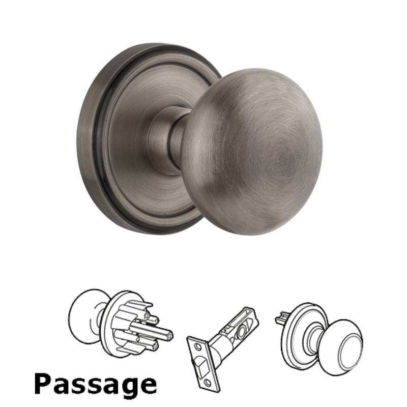 Grandeur Georgetown Plate Passage with Fifth Avenue Knob in Antique Pewter