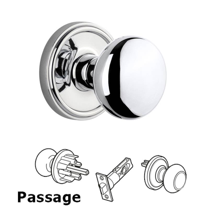 Grandeur Georgetown Plate Passage with Fifth Avenue Knob in Bright Chrome