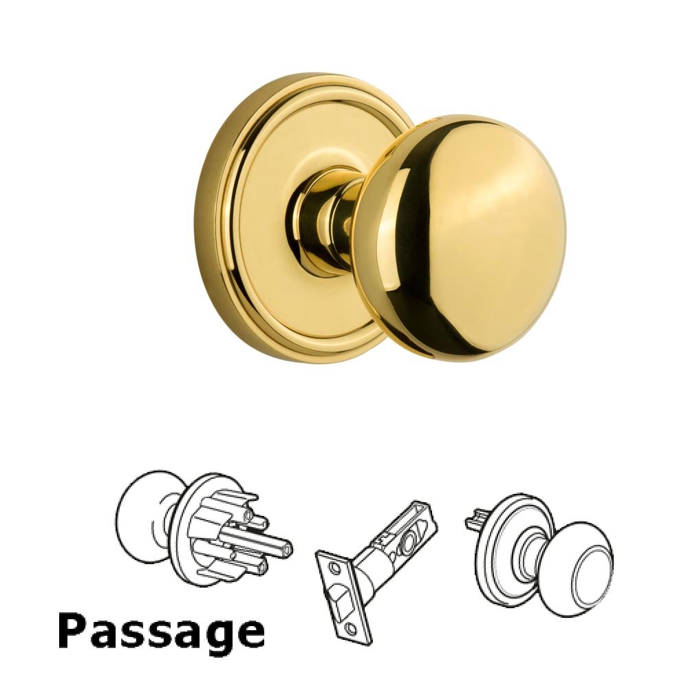 Grandeur Georgetown Plate Passage with Fifth Avenue Knob in Lifetime Brass