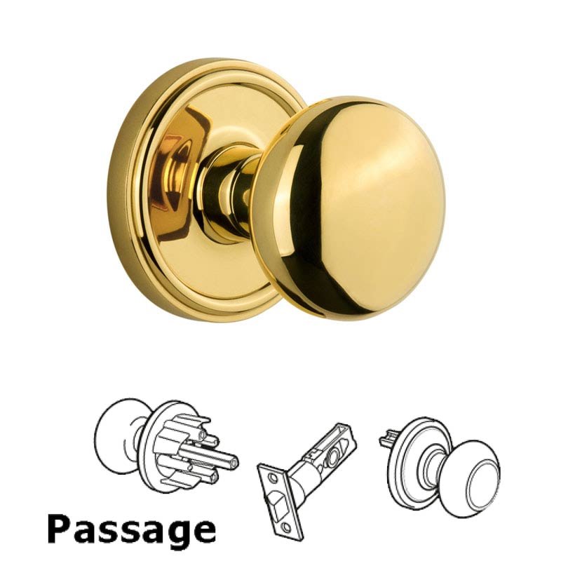 Grandeur Georgetown Plate Passage with Fifth Avenue Knob in Polished Brass