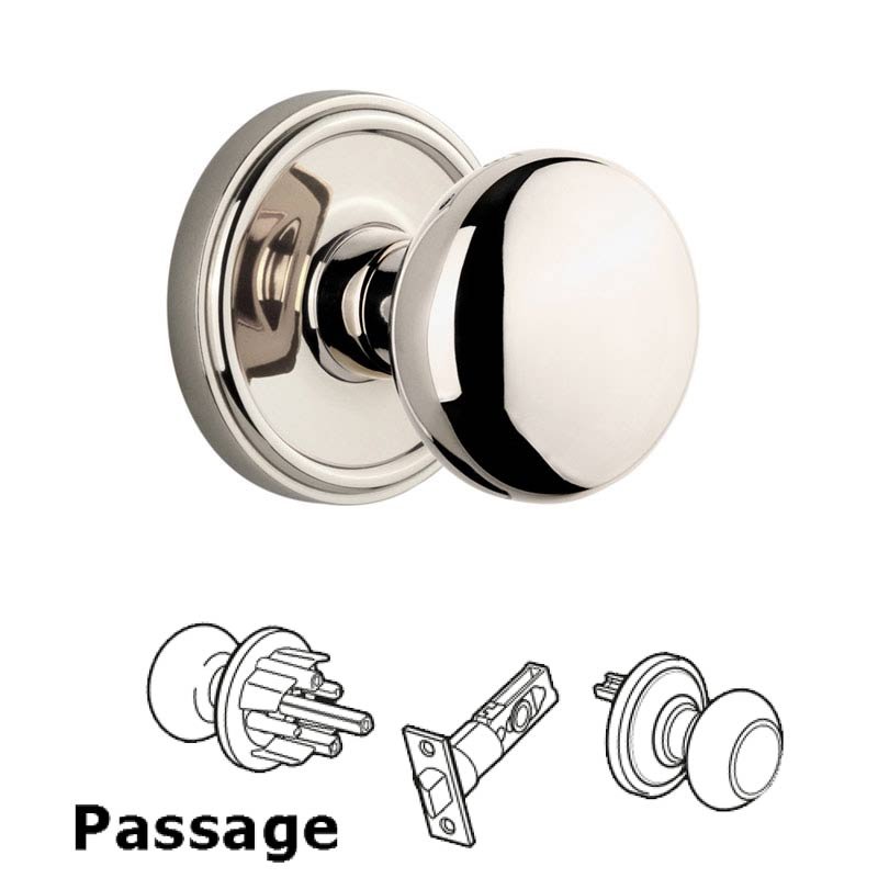 Grandeur Georgetown Plate Passage with Fifth Avenue Knob in Polished Nickel