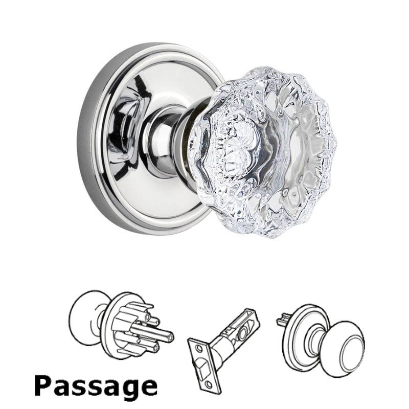 Grandeur Georgetown Plate Passage with Fontainebleau Crystal Knob in Bright Chrome