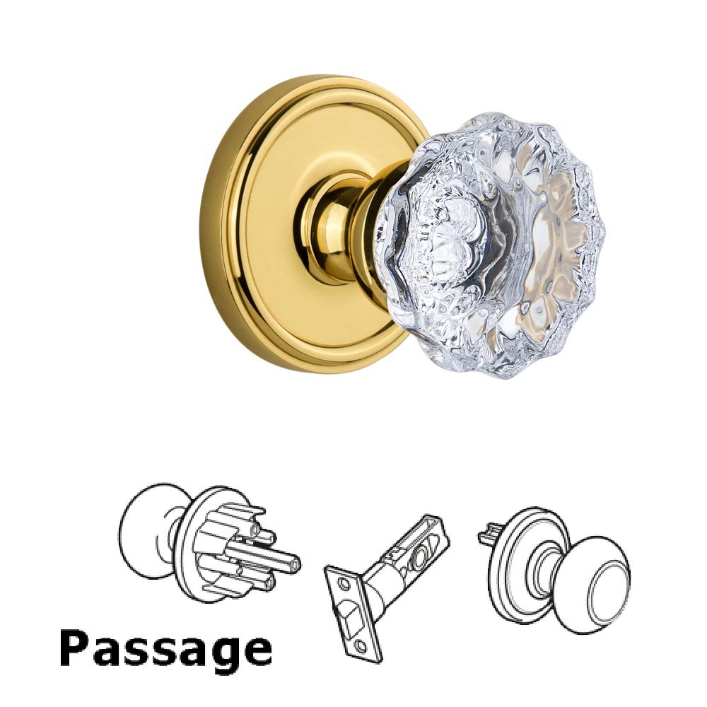 Grandeur Georgetown Plate Passage with Fontainebleau Crystal Knob in Lifetime Brass