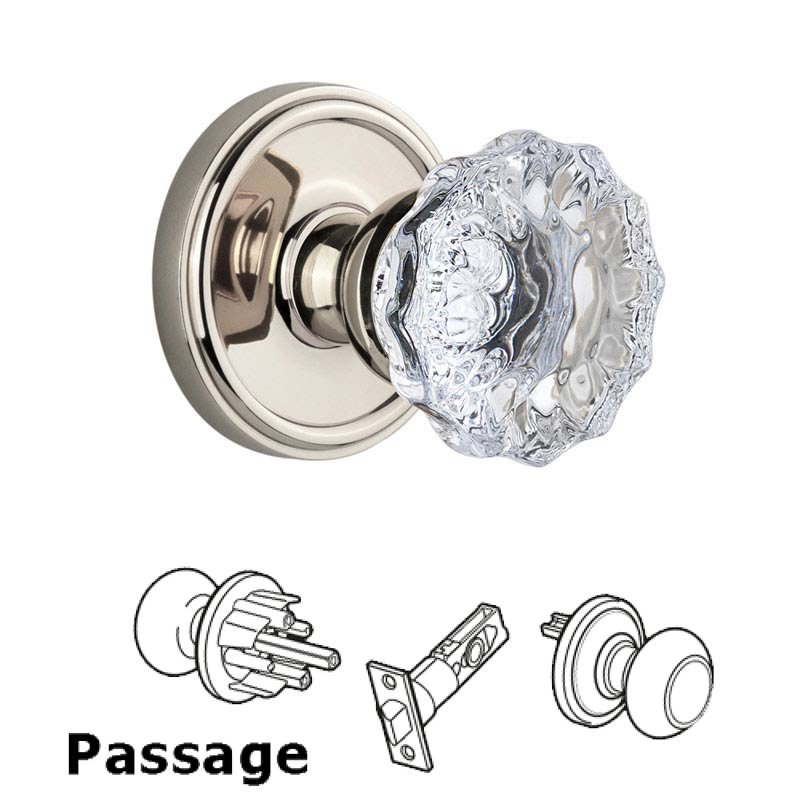 Grandeur Georgetown Plate Passage with Fontainebleau Crystal Knob in Polished Nickel