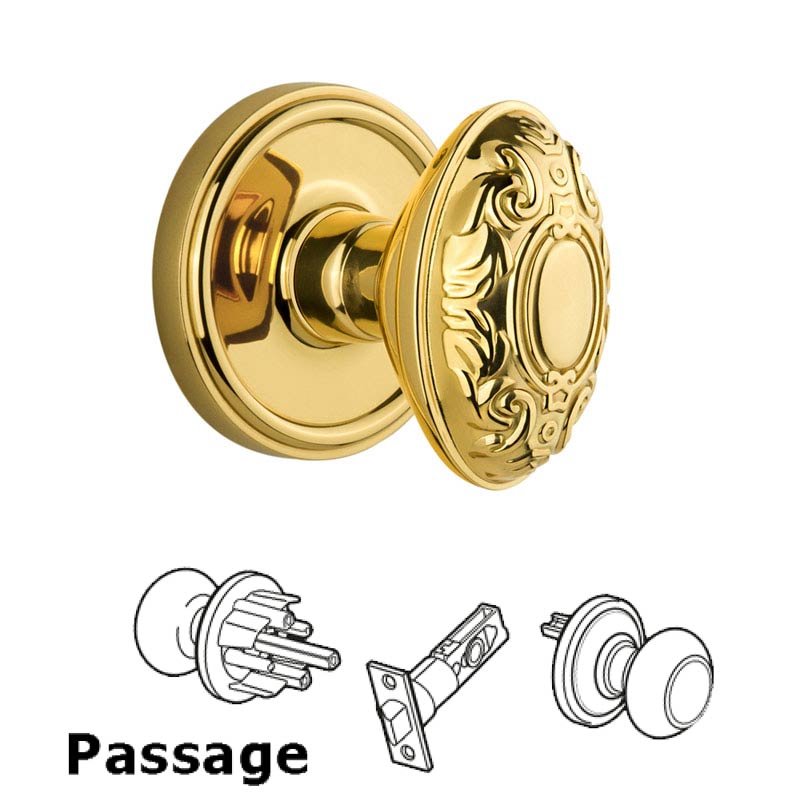 Grandeur Georgetown Plate Passage with Grande Victorian Knob in Polished Brass