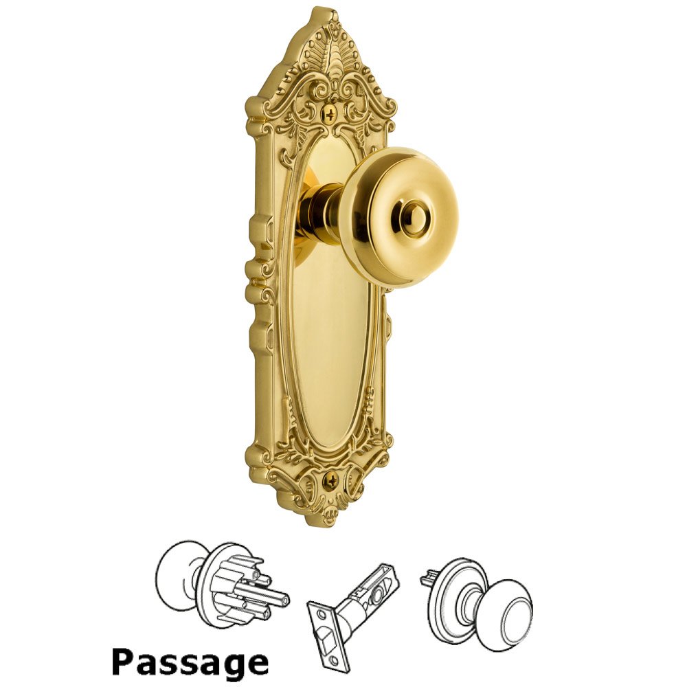Grandeur Grande Victorian Plate Passage with Bouton Knob in Lifetime Brass