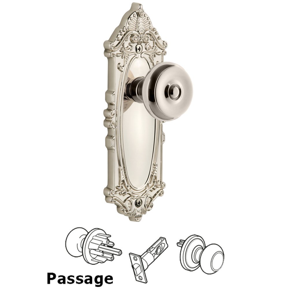 Grandeur Grande Victorian Plate Passage with Bouton Knob in Polished Nickel