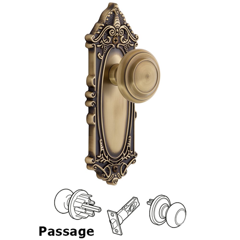 Grandeur Grande Victorian Plate Passage with Circulaire Knob in Vintage Brass