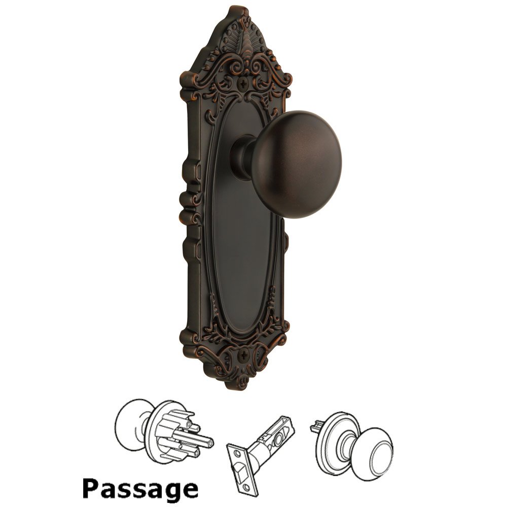 Grandeur Grande Victorian Plate Passage with Fifth Avenue Knob in Timeless Bronze