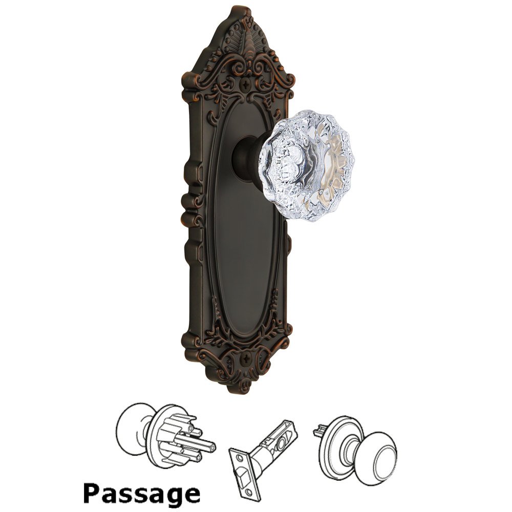 Grandeur Grande Victorian Plate Passage with Fontainebleau Knob in Timeless Bronze