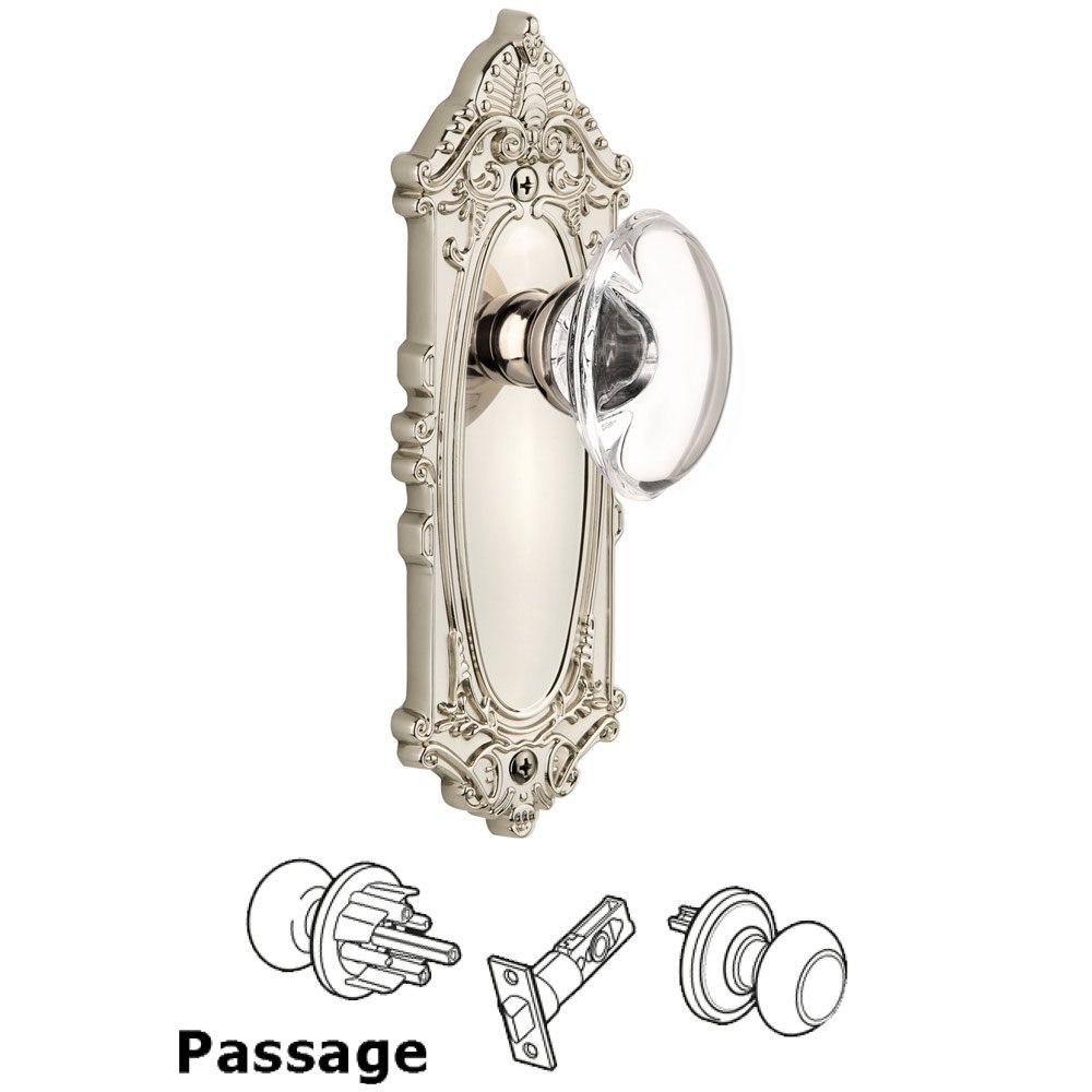 Grandeur Grande Victorian Plate Passage with Provence Knob in Polished Nickel