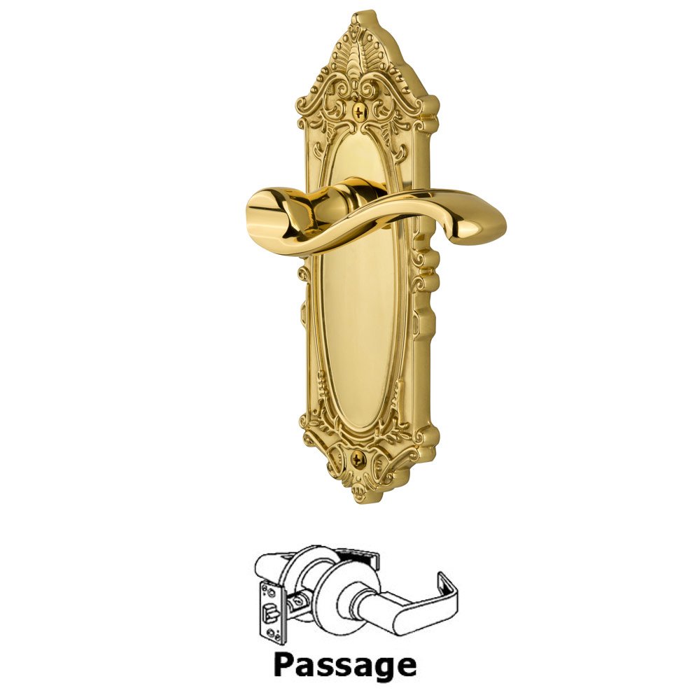 Grandeur Grande Victorian Plate Passage with Portofino Lever in Polished Brass