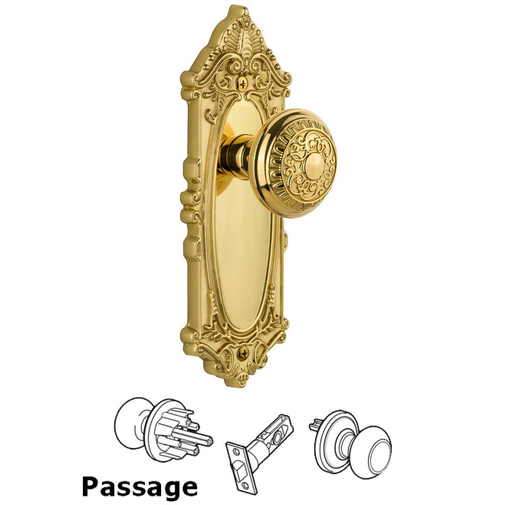 Grandeur Grande Victorian Plate Passage with Windsor Knob in Lifetime Brass