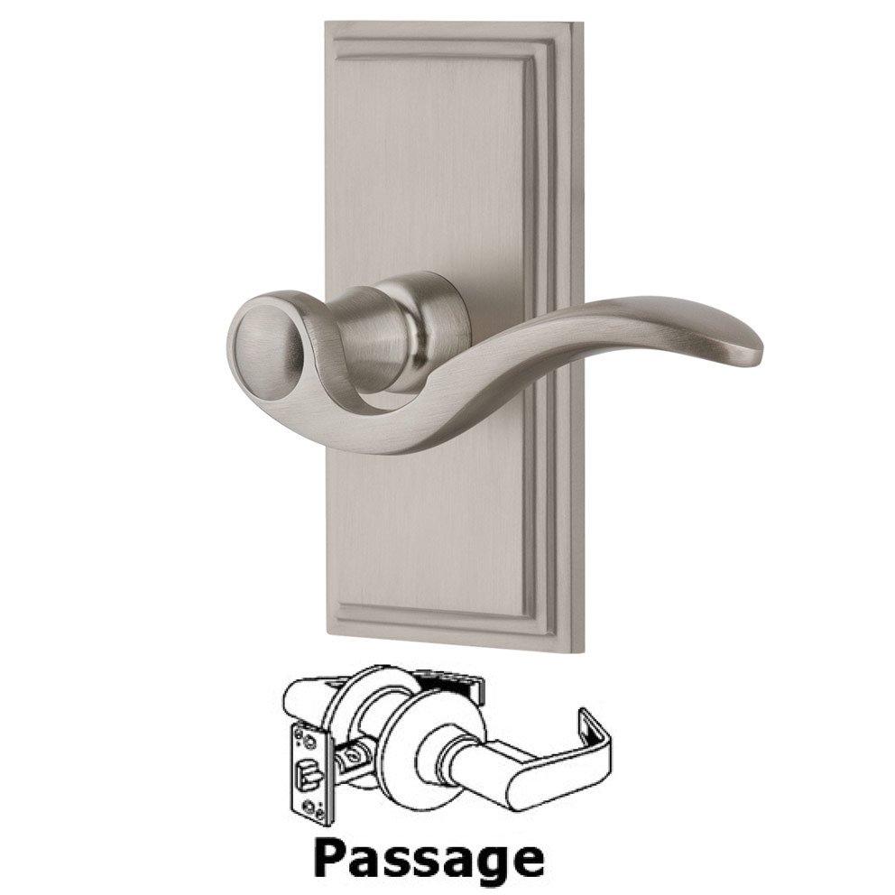 Passage Carre Plate with Bellagio Left Handed Lever in Satin Nickel