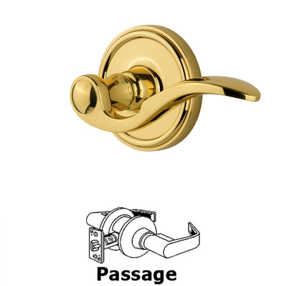 Passage Georgetown Rosette with Bellagio Left Handed Lever in Polished Brass