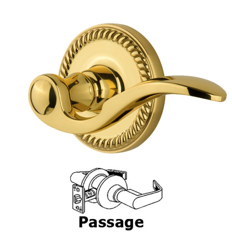 Grandeur Newport Plate Passage with Bellagio Lever in Polished Brass