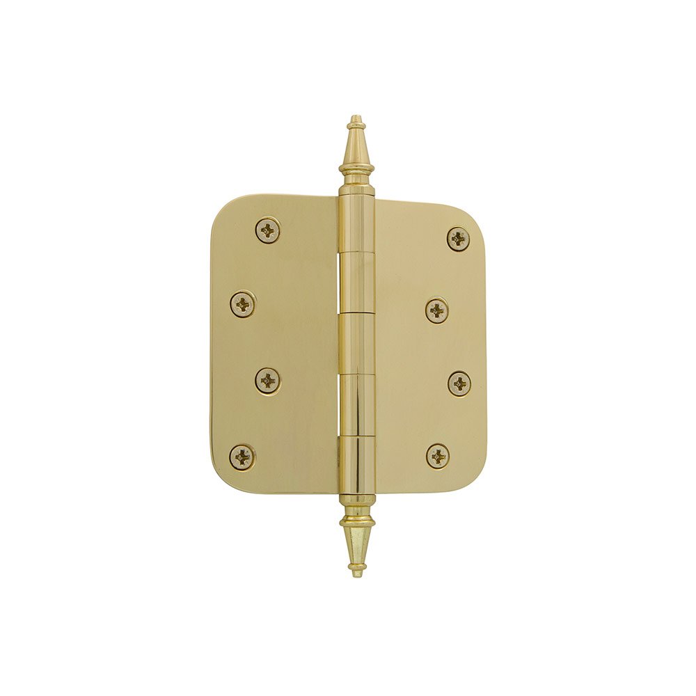 4" Steeple Tip Residential Hinge with 5/8" Radius Corners in Unlacquered Brass