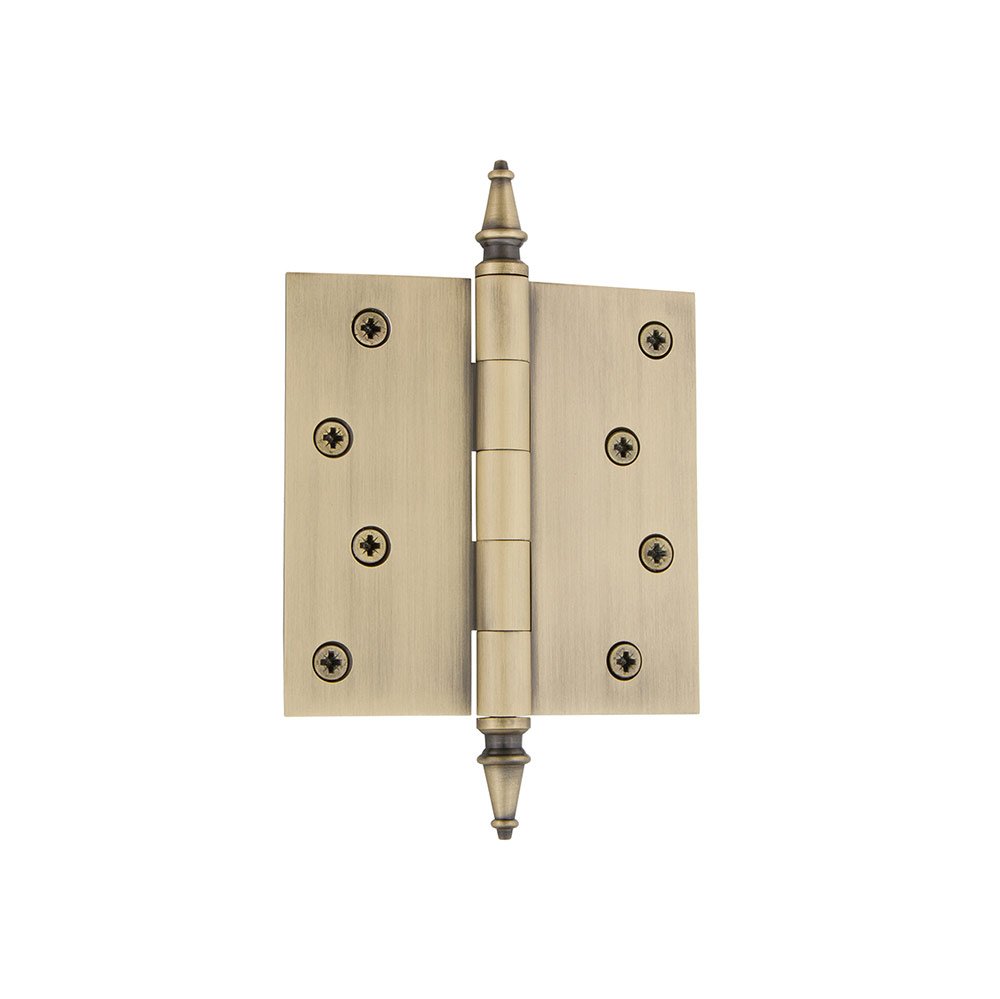 4" Steeple Tip Residential Hinge with Square Corners in Vintage Brass
