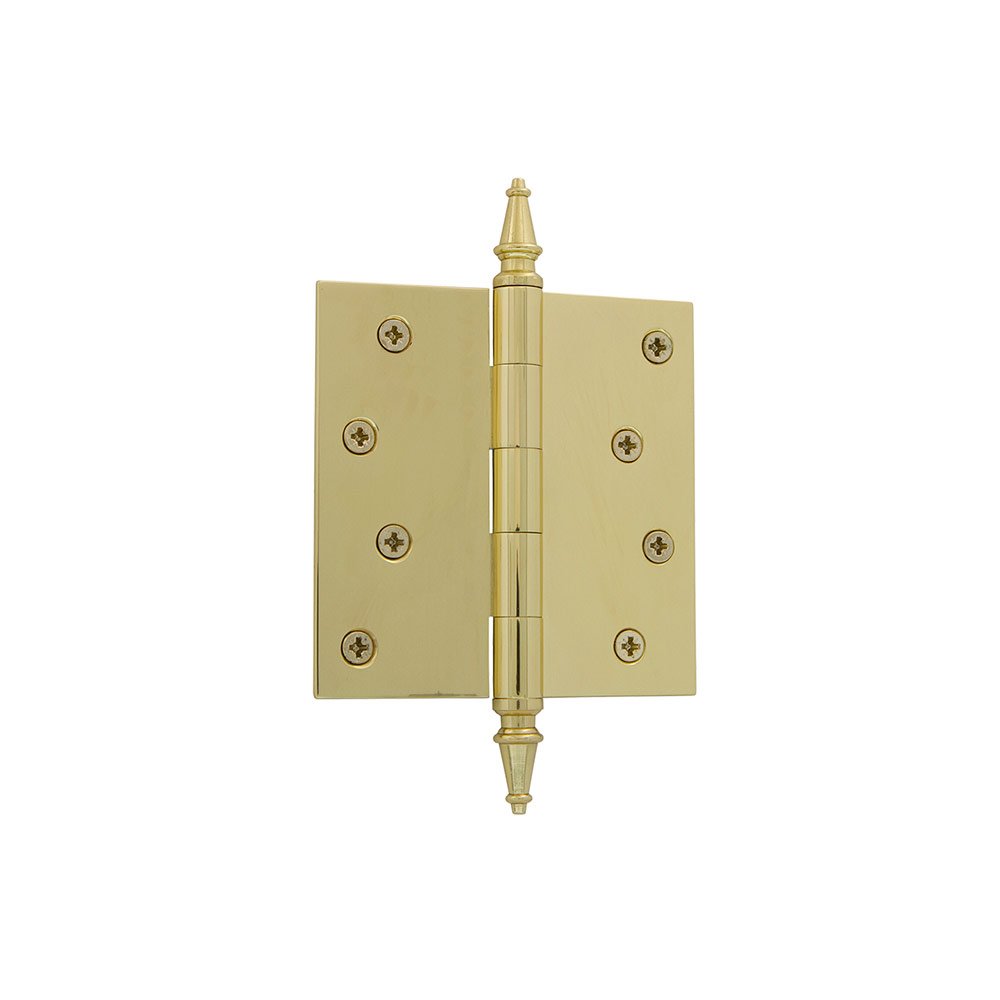 4" Steeple Tip Residential Hinge with Square Corners in Polished Brass