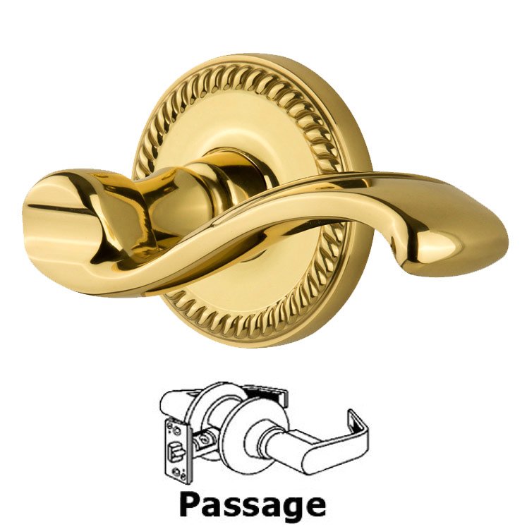 Grandeur Newport Plate Passage with Portofino Lever in Polished Brass