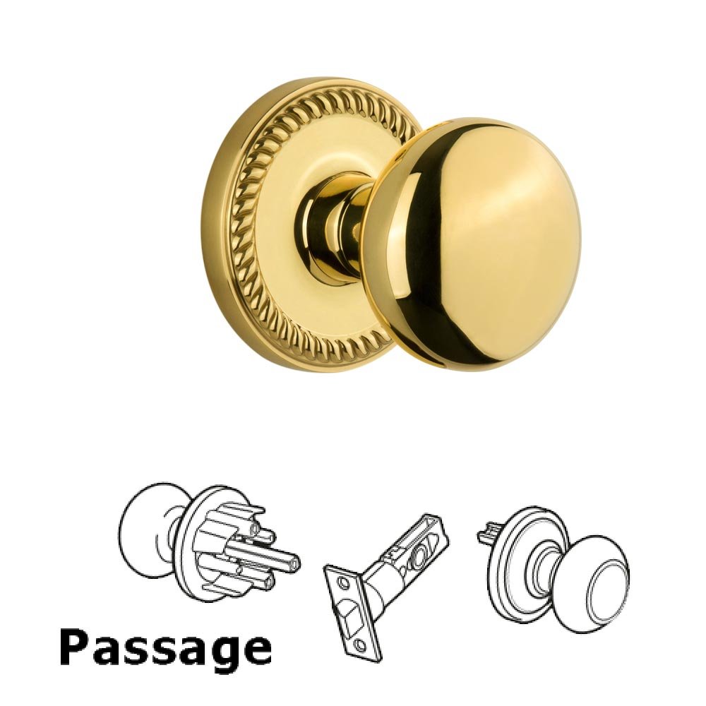 Grandeur Newport Plate Passage with Fifth Avenue Knob in Lifetime Brass