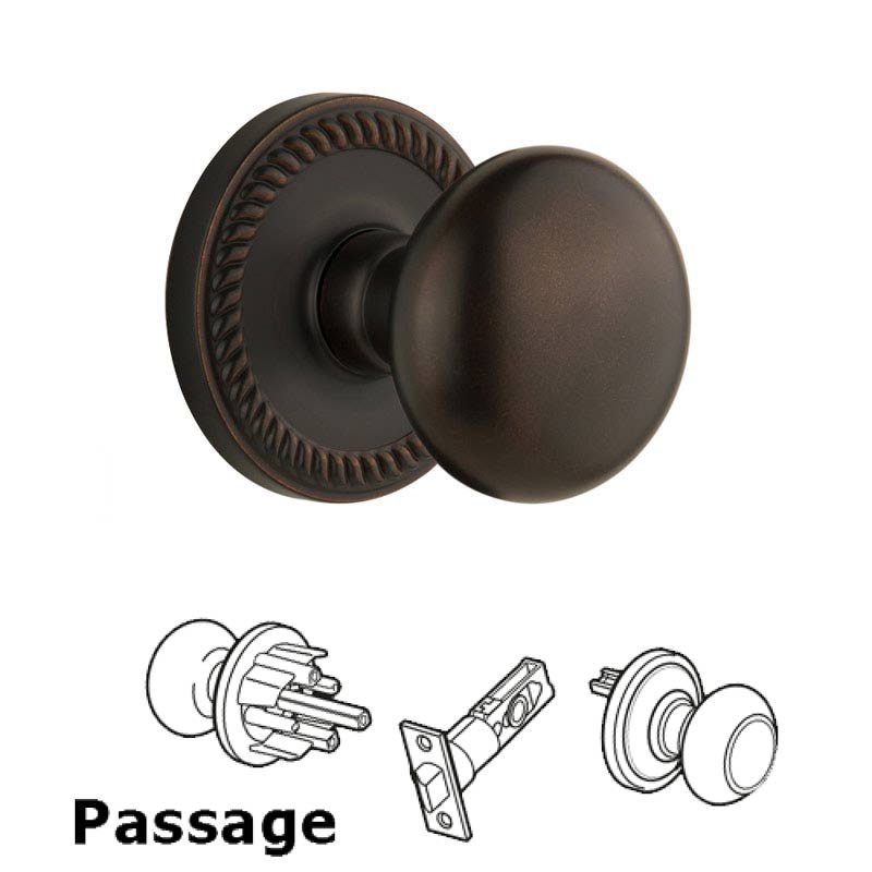 Grandeur Newport Plate Passage with Fifth Avenue Knob in Timeless Bronze