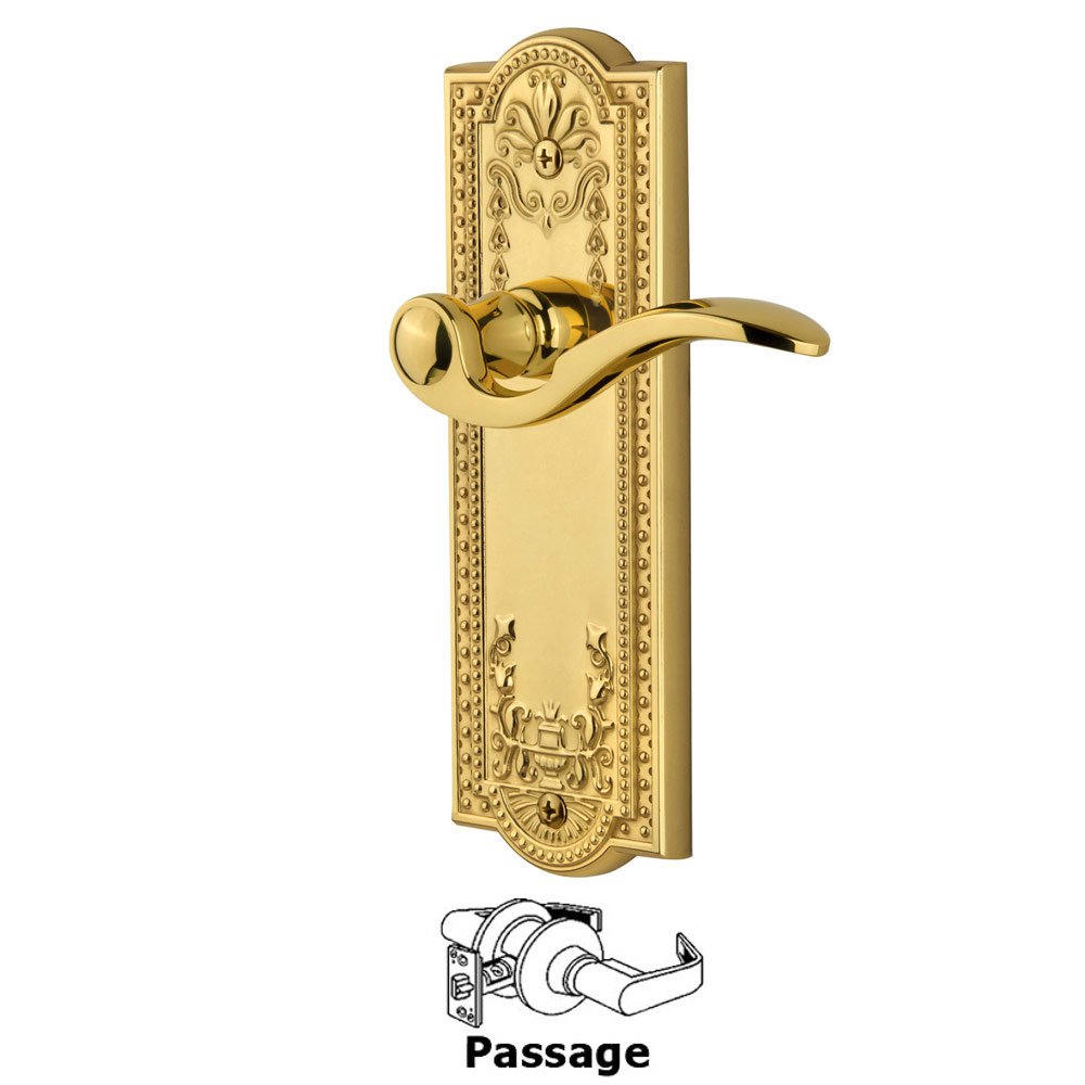 Passage Parthenon Plate with Bellagio Right Handed Lever in Polished Brass