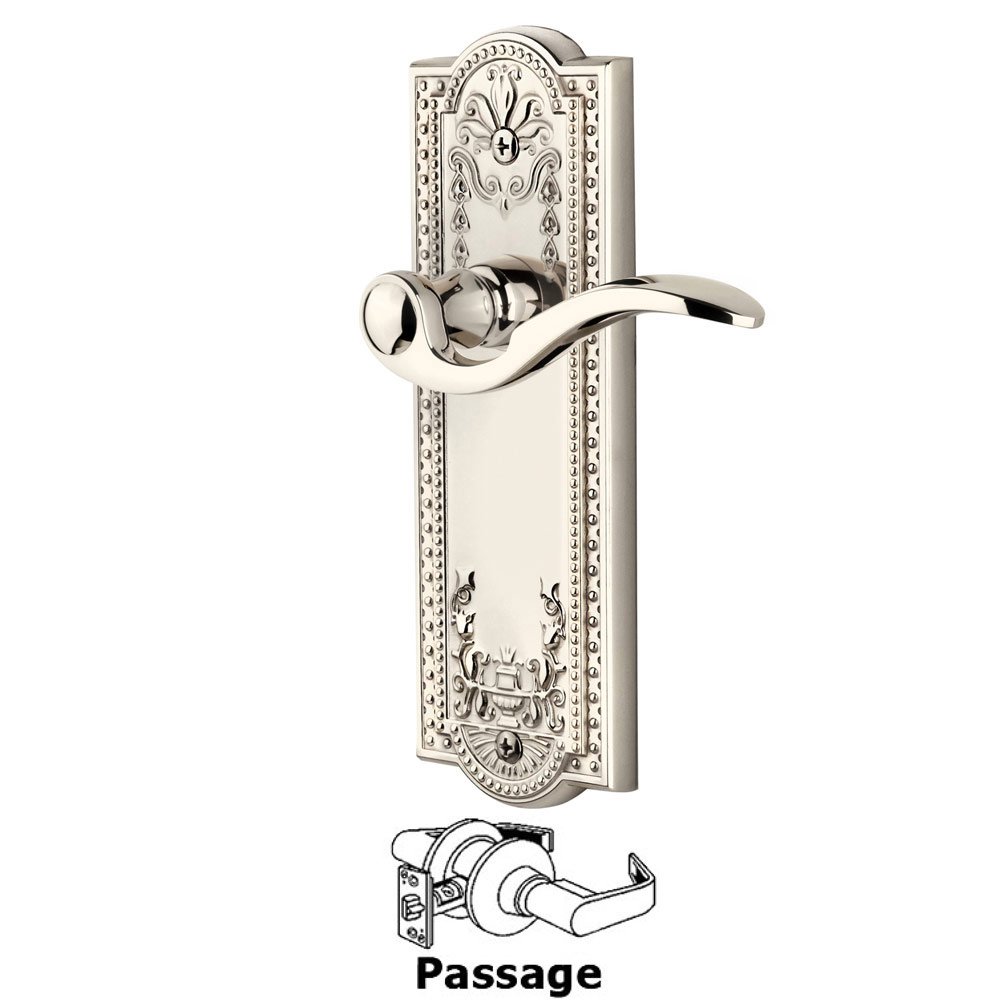 Passage Parthenon Plate with Bellagio Left Handed Lever in Polished Nickel