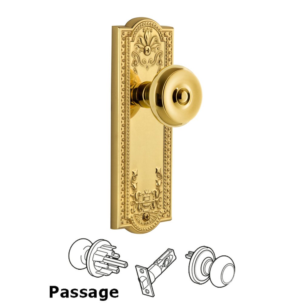 Grandeur Parthenon Plate Passage with Bouton Knob in Polished Brass