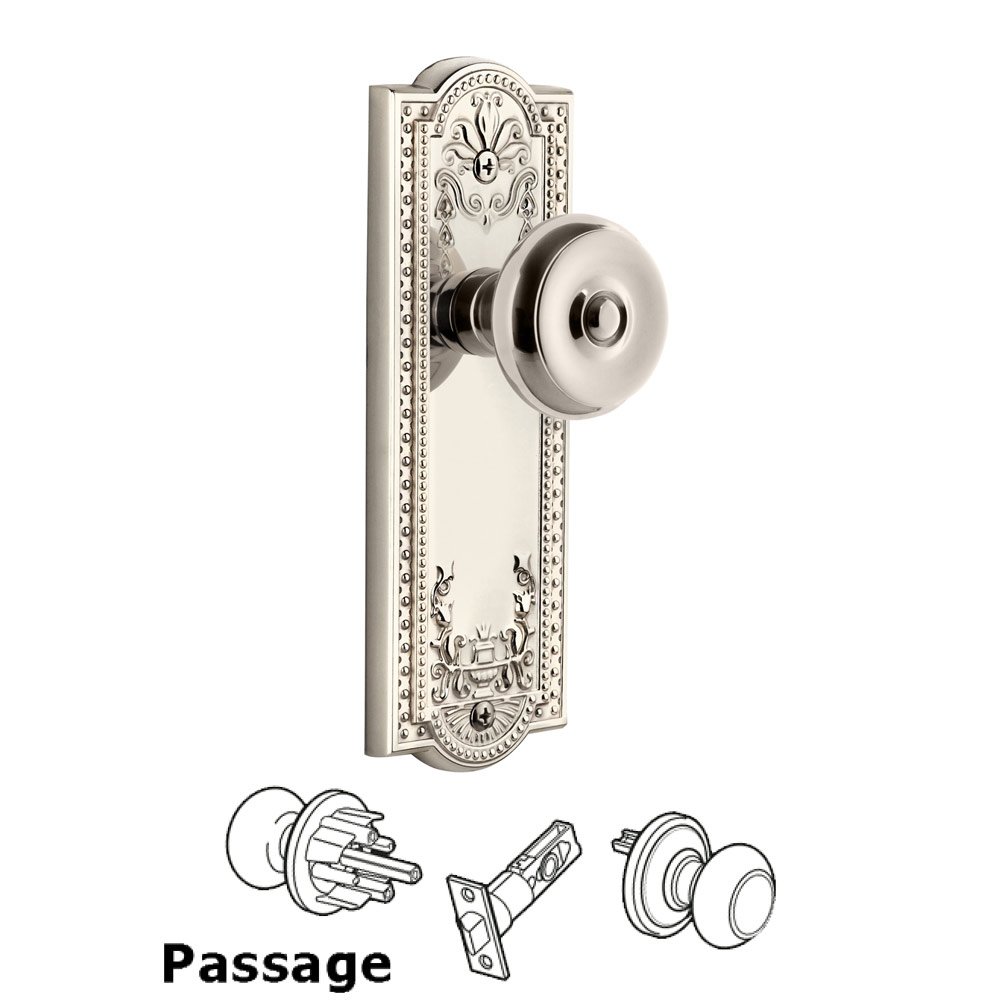 Grandeur Parthenon Plate Passage with Bouton Knob in Polished Nickel