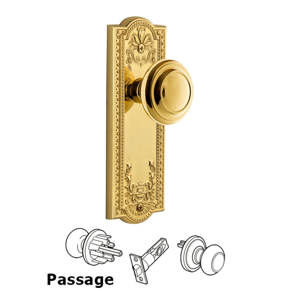 Grandeur Parthenon Plate Passage with Circulaire Knob in Polished Brass