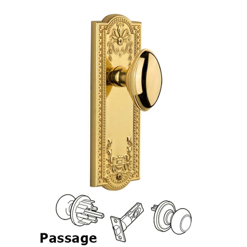 Grandeur Parthenon Plate Passage with Eden Prairie Knob in Polished Brass